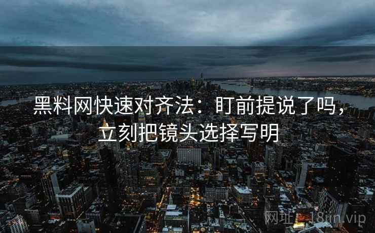 黑料网快速对齐法：盯前提说了吗，立刻把镜头选择写明